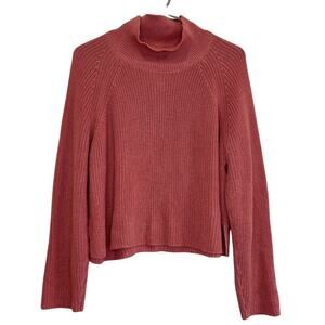 Eileen Fisher Small Raglan Sleeve Mock Neck Boxy Knit Sweater Pink